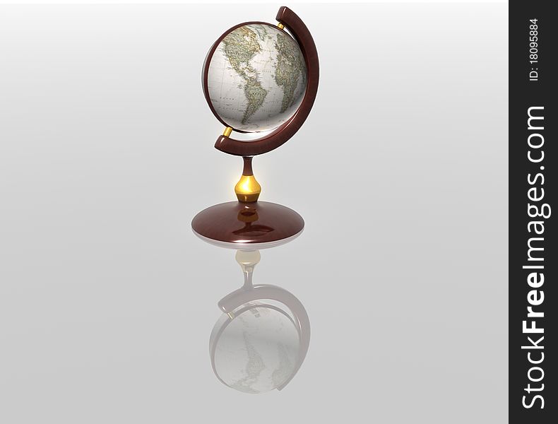 Globe on a reflecting surface