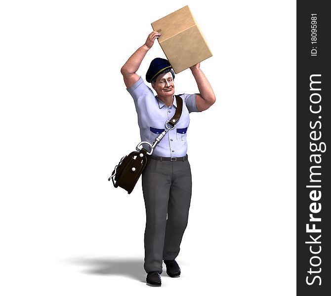 The mailman hands you a very heavy packet. 3D rendering with clipping path and shadow over white