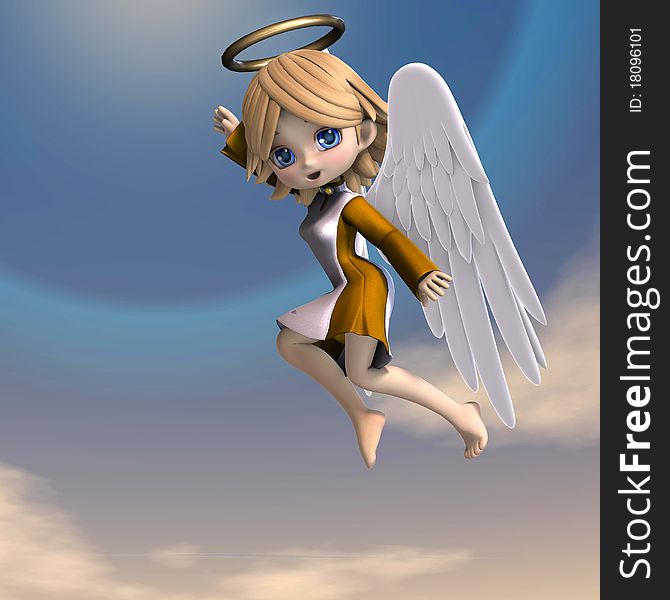 Cute cartoon angel with wings and halo. 3D rendering with clipping path