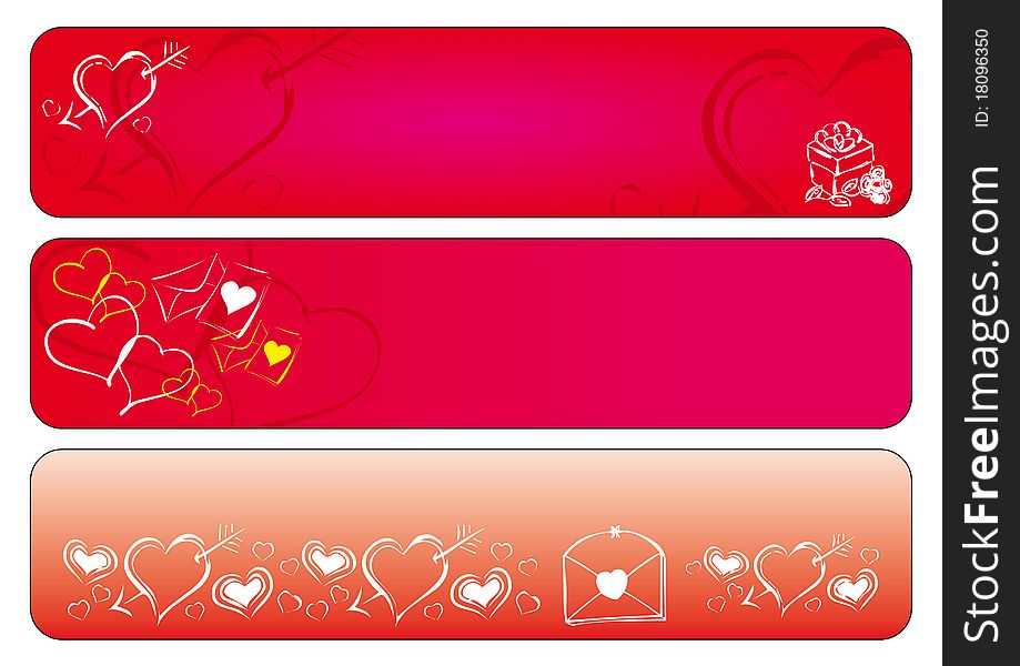 Love valentine banners in red with hearts icons
