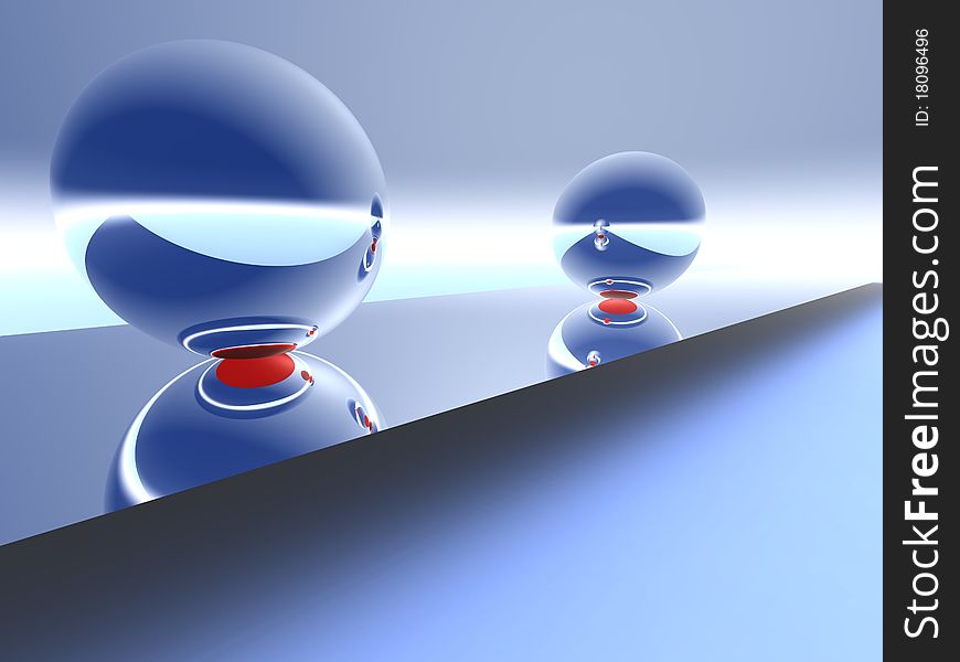 Two spheres on a plane opposite each other are in an equilibrium state