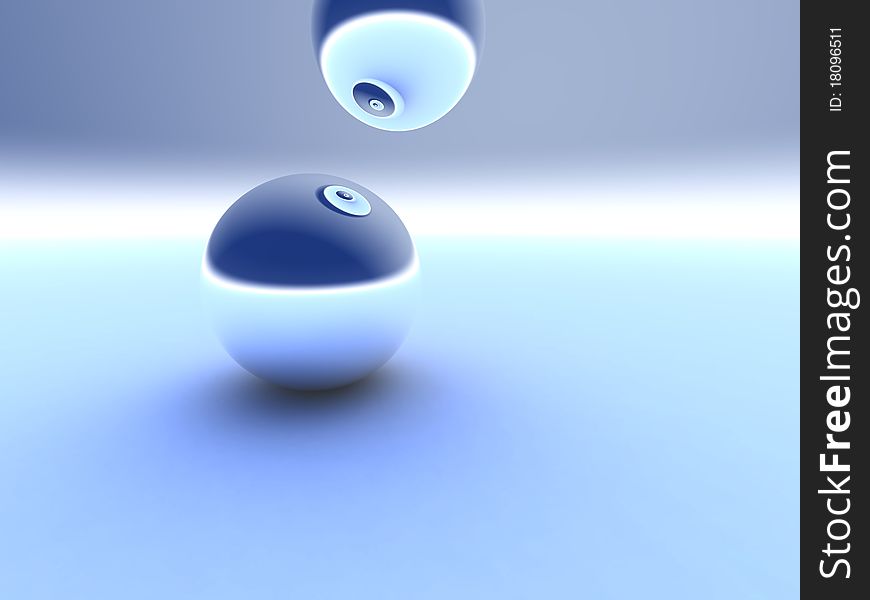Two spheres opposite each other are in an equilibrium state. Two spheres opposite each other are in an equilibrium state