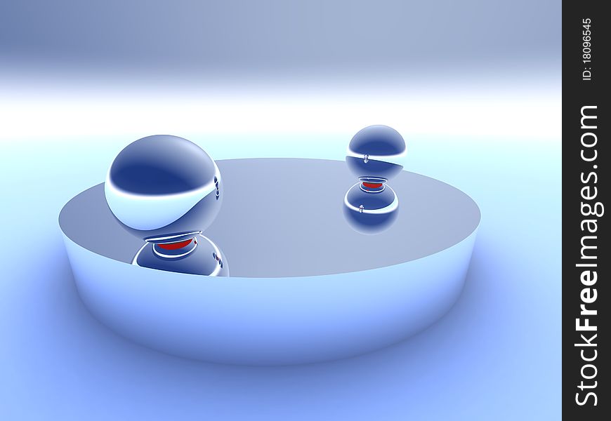 Two spheres on a plane opposite each other are in an equilibrium state.