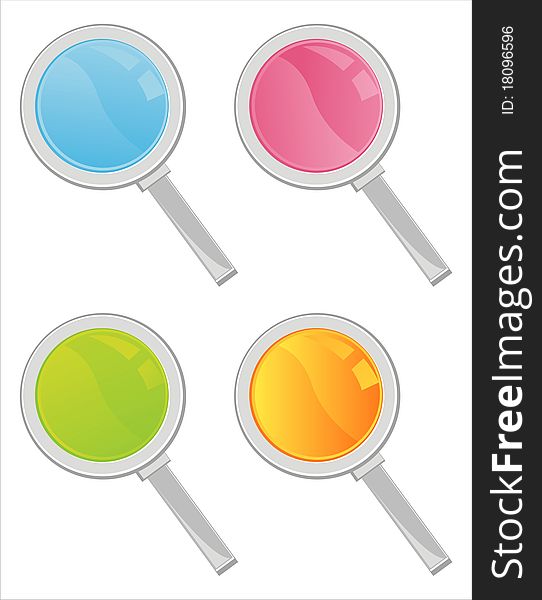 Set of 4 colorful magnifying glasses icons