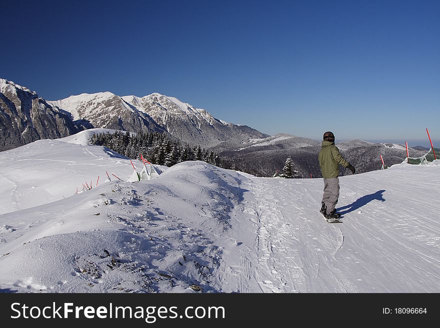 Snowboard boy ready for downhill. Snowboard boy ready for downhill