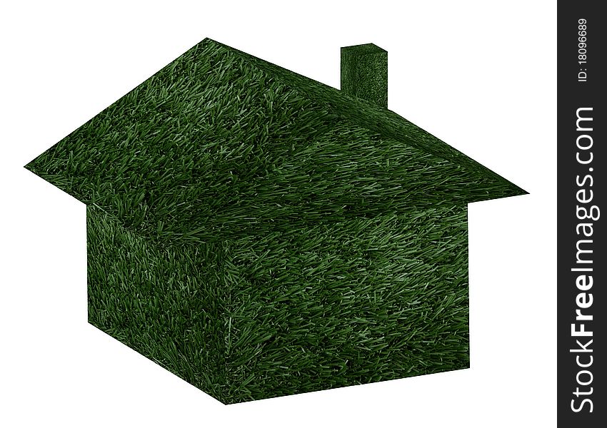 A house made out of grass on a white background, green house