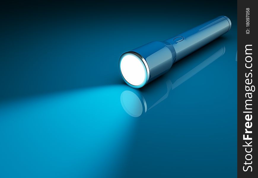 Flashlight. 3D illustration on dark blue background. Flashlight. 3D illustration on dark blue background
