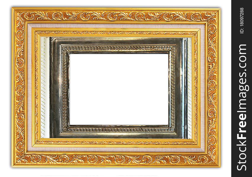 Vintage and classic golden frame on white background. Vintage and classic golden frame on white background