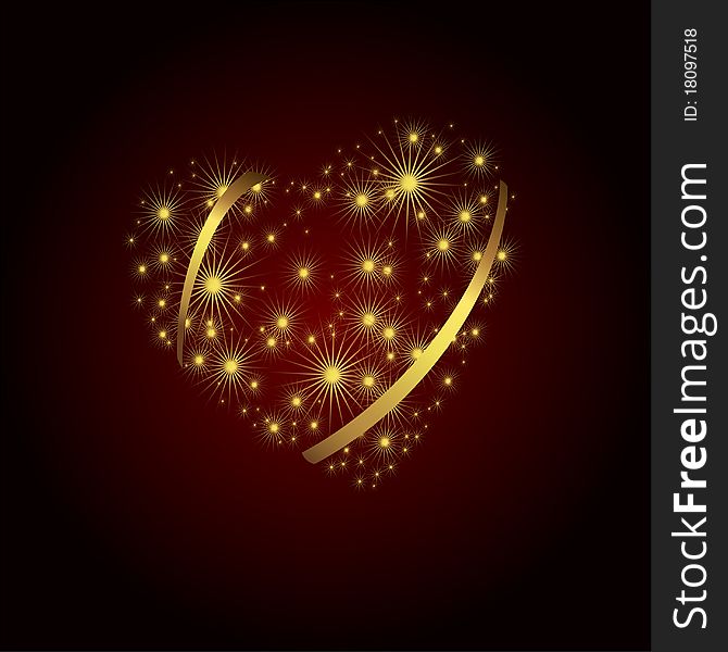 Background with gold brilliant heart by valentine's day. Background with gold brilliant heart by valentine's day