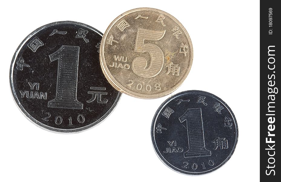 Chinese Yuan - izoolirovano coins on white background