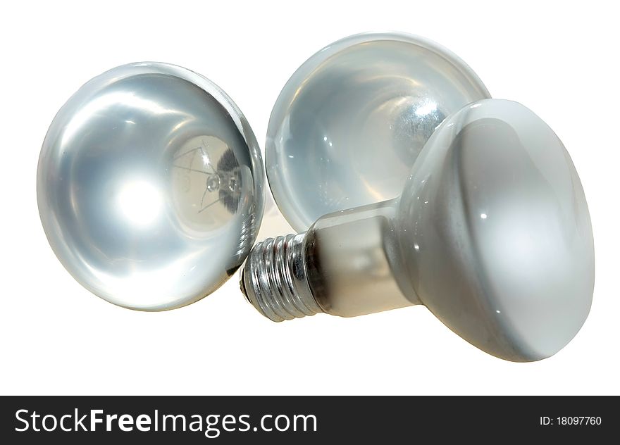 Three electric lamps of an incandescence isolated on a white background. Three electric lamps of an incandescence isolated on a white background