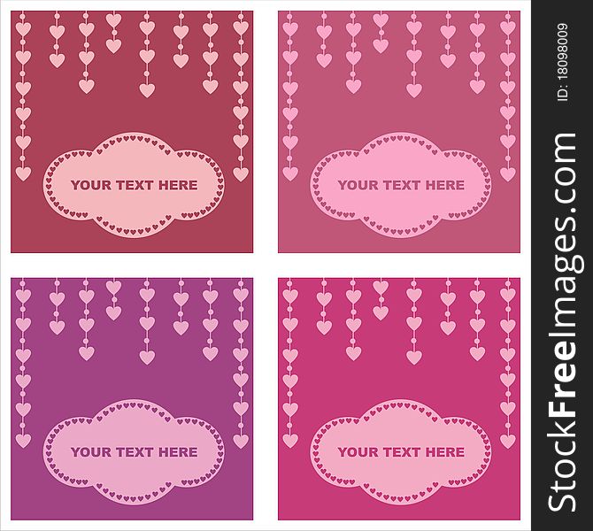 Set of 4 cute hearts cards