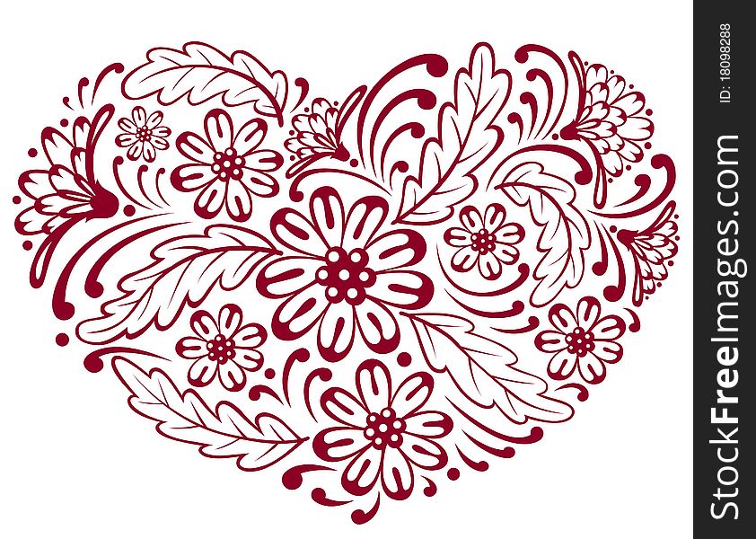 Floral heart shape (silhouette), illustration. Floral heart shape (silhouette), illustration