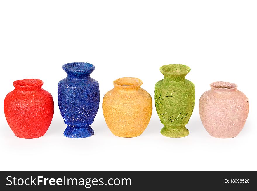 Multicolored ceramic vases.