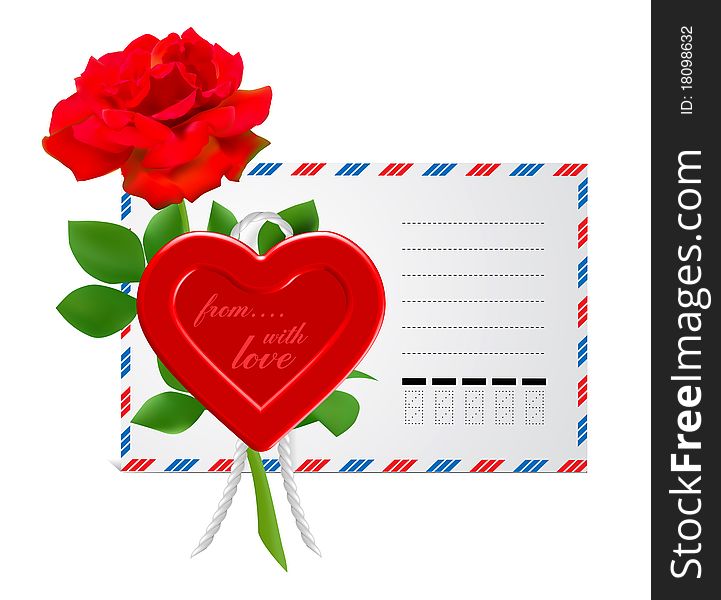 Envelope to the St.Valentine illustration isolated on white background. Envelope to the St.Valentine illustration isolated on white background