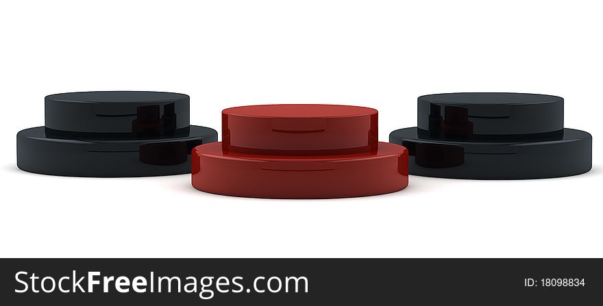 Three pedestals for rewardings on a white background