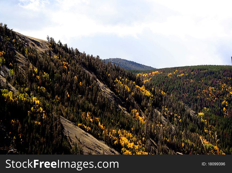 Landscape in the fall featuring mountains,hills trees, and rough terrain. Landscape in the fall featuring mountains,hills trees, and rough terrain.
