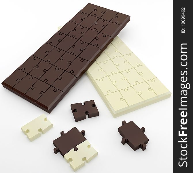 Chocolate in the form of puzzles on a white background