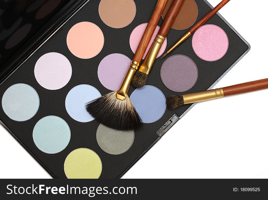 Professional cosmetics and make-up set - brushes and eyeshadow