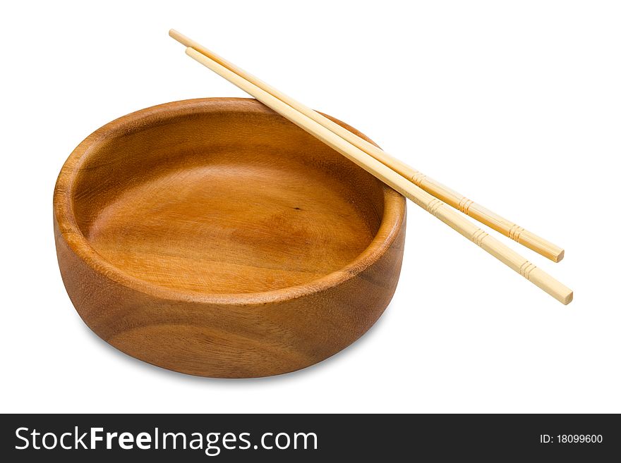 Empty Wooden Bowl Isolated On White