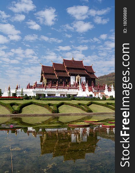 Temple on blue sky background in thailand