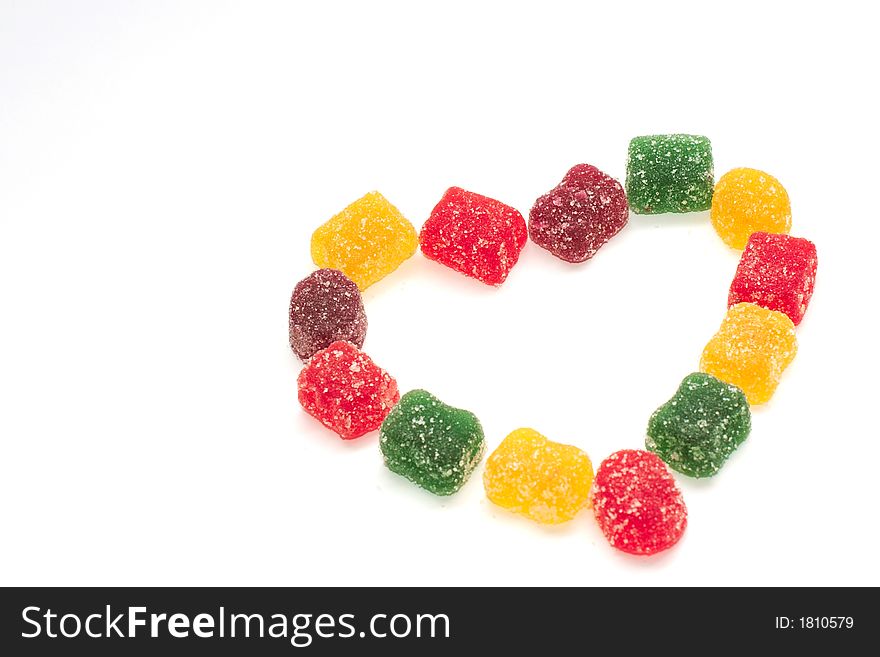 Heart of fruit candy. White background isolated. Heart of fruit candy. White background isolated