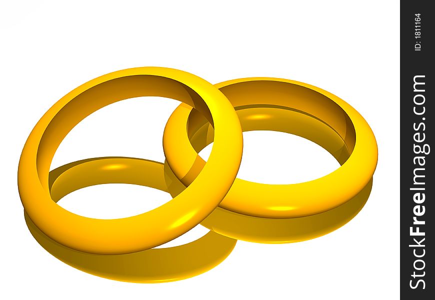 Two gold rings on the isolated white background