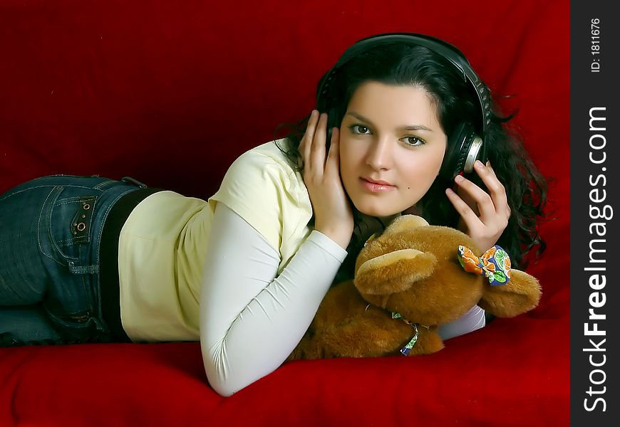 Young Girl Listening Music