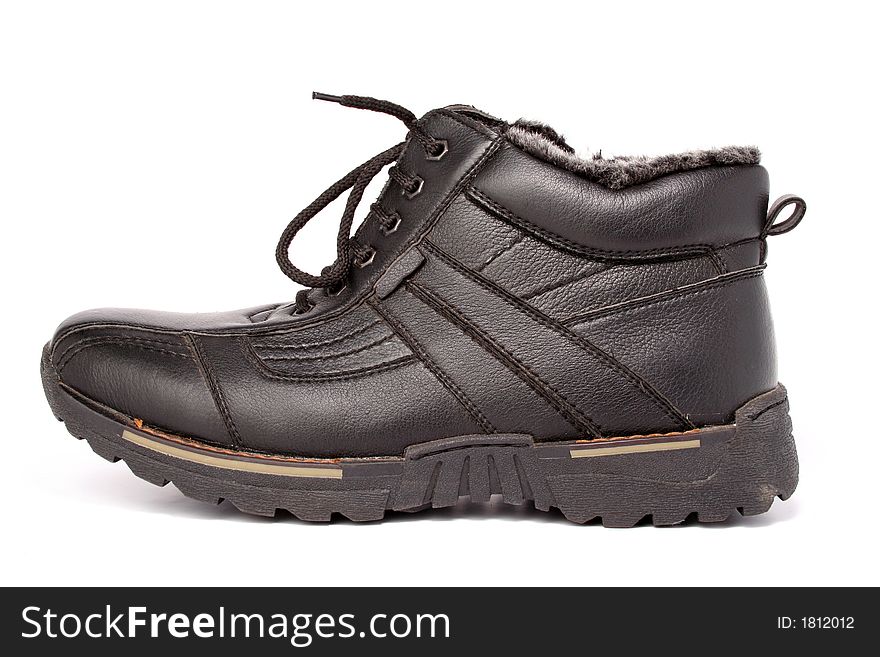 Left man s winter leather a boot of darkly brown color