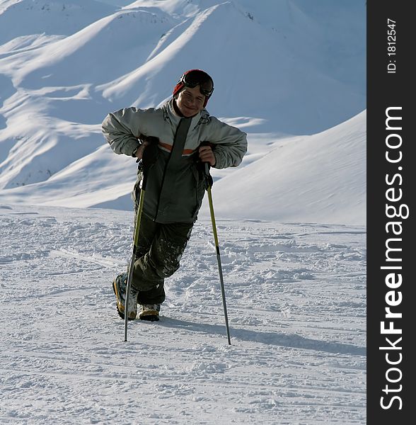 Snowboarder in relax. ski resort Gudauri, Georgia