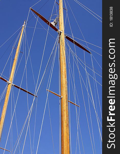 Mast of a ship docked at Port Vell at the city of Barcelona, Catalunya, Spain, Europe