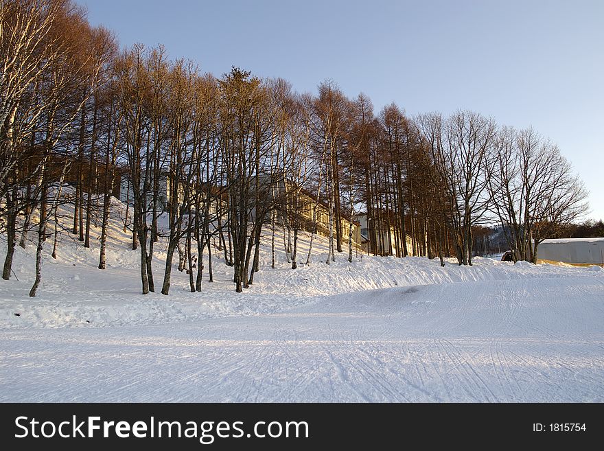 Pile of snow with blue sky, winter scenery