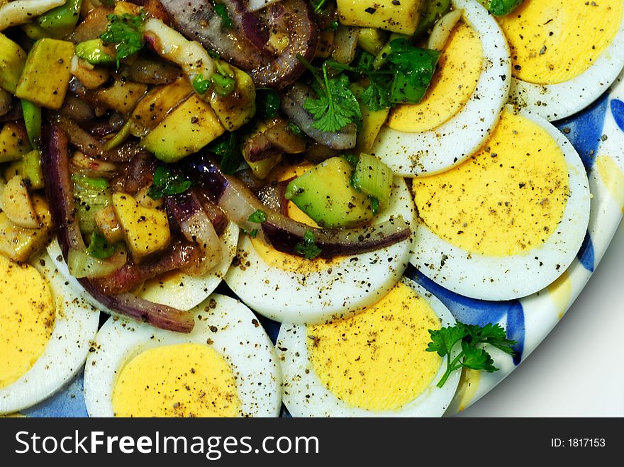 Closeup of detail of eggs salad on plate