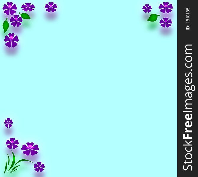 Purple flower border around note paper blue background. Purple flower border around note paper blue background