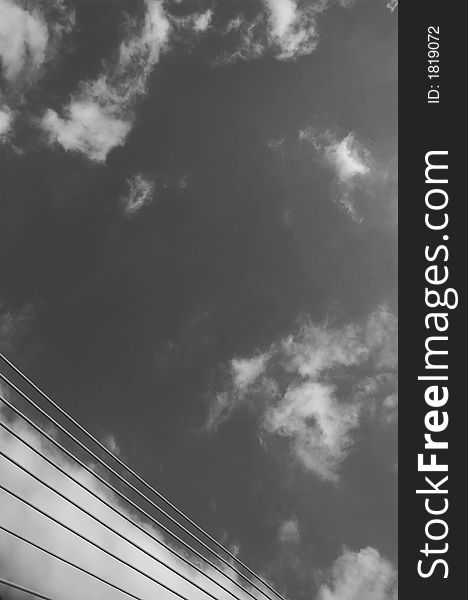 Sky and clouds with infrared filter.
Bridge wires in foreground.Detail of modern bridge.Black and white. Sky and clouds with infrared filter.
Bridge wires in foreground.Detail of modern bridge.Black and white.