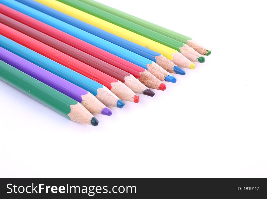 Color pens arranged in an arc-shape. Color pens arranged in an arc-shape