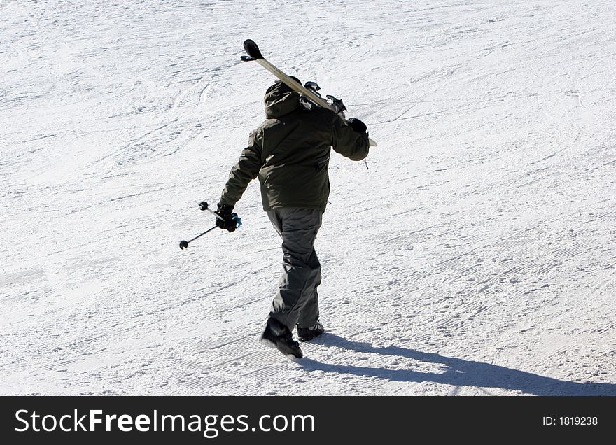 Skier walking in ski resort