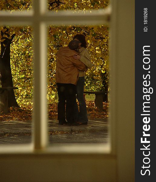 Man and woman kissing in parc. Man and woman kissing in parc