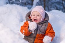 Adorable Baby Try To Eat Cold Snow Royalty Free Stock Photo Adorable Baby Try To Eat Cold Snow Royalty Free Stock Photo