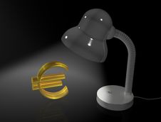 Lamp Illuminate The Gold Euro Symbol Stock Photo