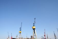 Hamburg Harbor - Cranes In The Sky Stock Photos Hamburg Harbor - Cranes In The Sky Stock Photos