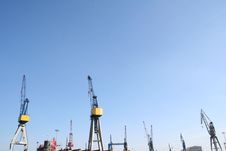 Hamburg Harbor - Cranes In The Sky Stock Photo