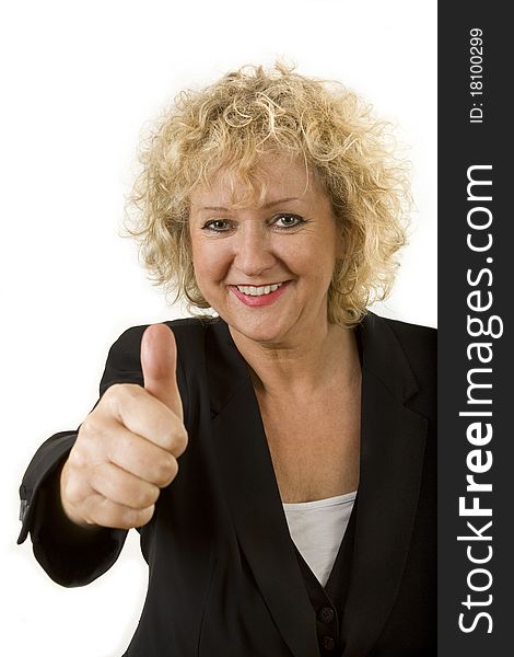 Isolated portrait on white of curly blonde lady. Isolated portrait on white of curly blonde lady