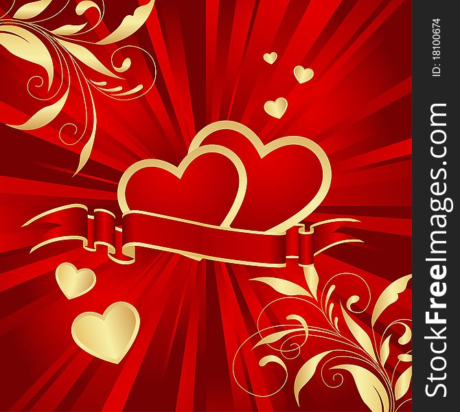 Red heart with floral decoration. Vector illustration. Red heart with floral decoration. Vector illustration.