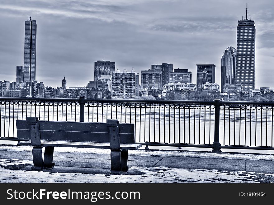 View of Boston in the winter season. Massachusetts, USA.