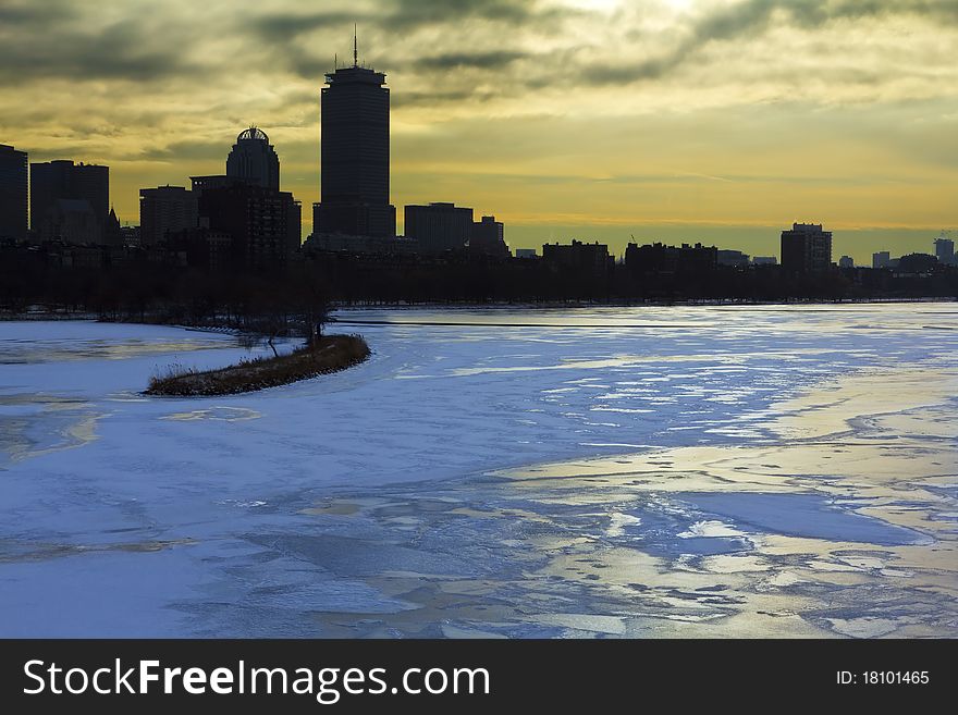 View of Boston in the winter season. Massachusetts - USA.