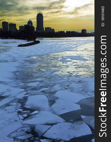 View of Boston in Massachusetts in the winter season.