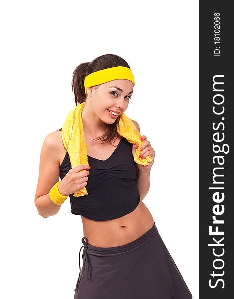 Photo of a young girl that rest after doing a fitness exercises. Photo of a young girl that rest after doing a fitness exercises