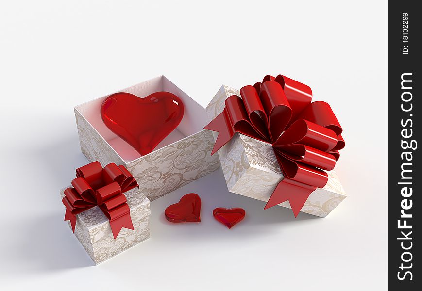Image of the heart in a gift box. Image of the heart in a gift box