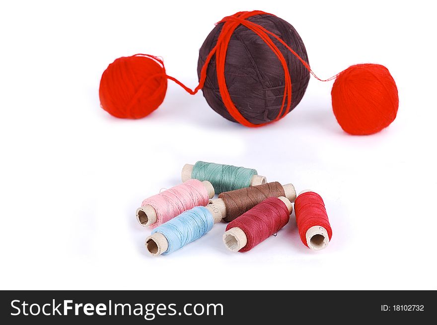 Hanks of threads on a white background